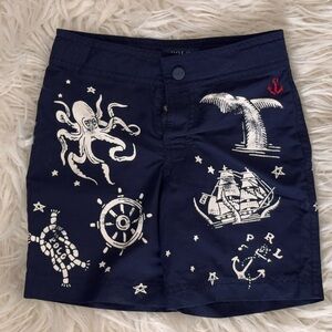 Polo by Ralph Lauren Blue and White Nautical Swim Trunks